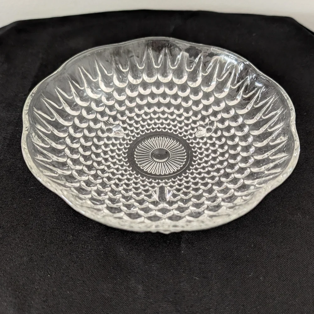 Vintage Clear Glass Small Footed Candy Dish Bowl Hobnail Scalloped 6.25